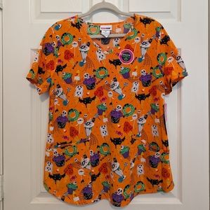 ScrubStar Medium Scrubs Cute Monsters Halloween Orange New Scrub V-neck Top New